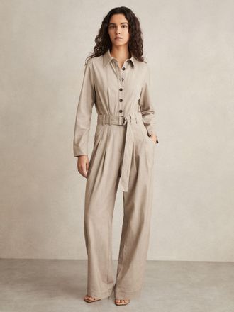 Reiss Neutral Tailored Wide Leg Jumpsuit, 10