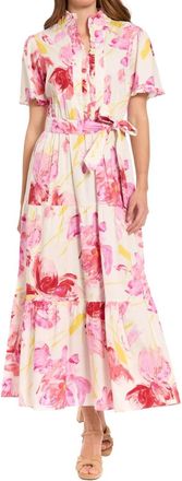 London Times Floral Maxi Dress In White Pink