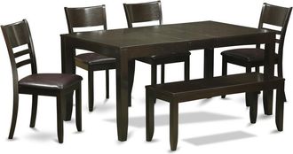 East West Furniture 6 PC Dining set with bench-Dining Table with Leaf and 4 Dining Chairs Plus Bench