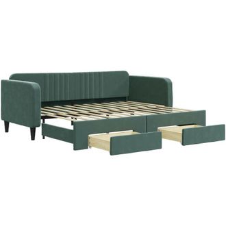 vidaXL Sof&aacute; Cama Nido Con Cajones Terciopelo Verde Oscuro 90x200 Cm Vidaxl