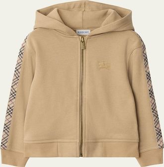Burberry Boys Clyde Check Tape Zip-Front Hoodie, Size 3-14