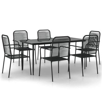 Berkfield Home 7 Piece Garden Dining Set Black Cotton Rope & Steel