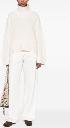 Soft Goat Ribbed High-Neck Sweater - Cream