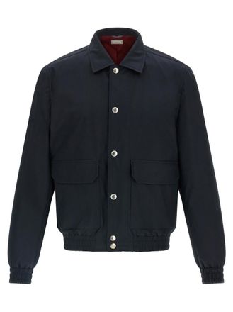 Brunello Cucinelli Blue Solid Shirt Collar Jacket