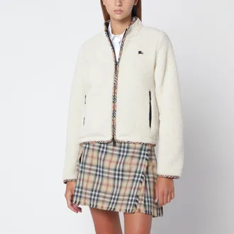 Burberry Giacca cropped bianca in misto lana e cashmere