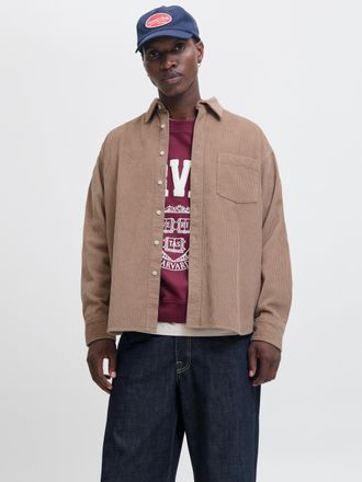 Jack & Jones Langarmhemd JACK & JONES JORINWOOD OVERSIZED CORD SHIRT LS, Herren, Gr. XXL, N-Gr, grau (mocha meringue), Web, Obermaterial: 100% Baumwolle, unifarben