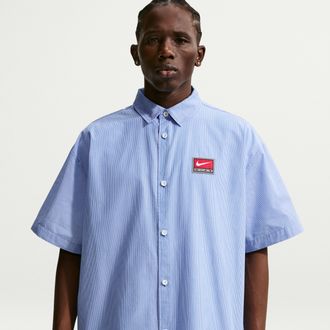 Nike Mens Life Short-Sleeve Button-Down Top in Blue | IF0926-427