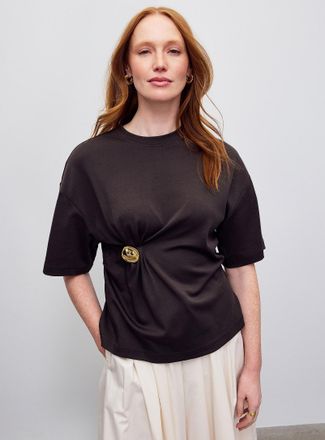 Second Female Womens Golden pin gathered waist casual T-shirt