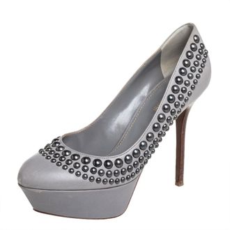 Sergio Rossi Grey Leather Studded Platform Pumps