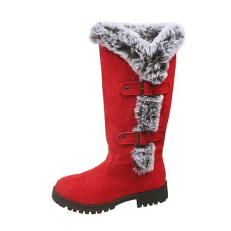 Generic Snow Boots Women Warm Non-Slip Womens Winter Shoes Stylish Fleece Lined Low Chunky Heel Faux Suede Comfy Pull On Knee High Boots Black Red Brown
