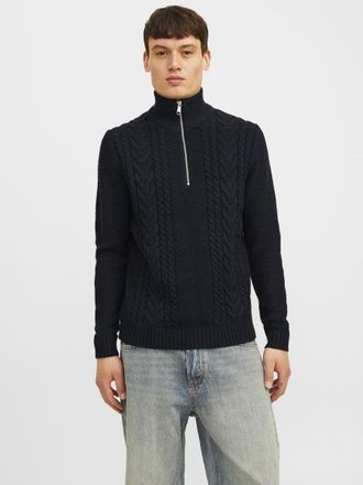 Jack & Jones Troyer JACK & JONES JJCRAIG KNIT HALF ZIP, Herren, Gr. M, blau (sky captain), Strick, Obermaterial: 82% Polyacryl, 18% Baumwolle, unifarben, Rippb&uuml;ndc