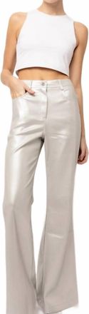 Amylynn Lupe Faux Leather Flared Wide Leg Matte Pants In Silver