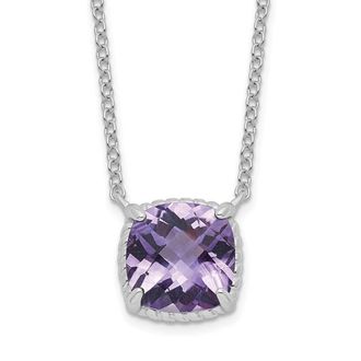 Diamond2Deal Sterling Silver Rhodium-plated Square Amethyst Pendant Necklace