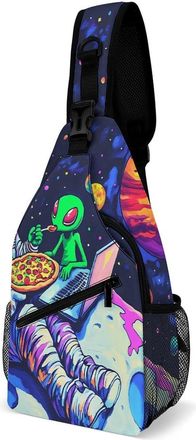 Generic Astronaut Aliens Pizza Mens Shoulder Bags Sling Crossbody Backpack Travel Hiking Chest Bag with Small Side 38x20cm