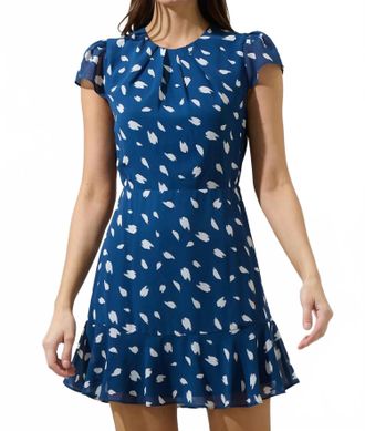 Sugarlips Elodie Dot Aviella Ruffle Mini Dress In Navy/cream