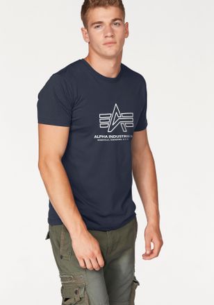 Alpha Industries Rundhalsshirt ALPHA INDUSTRIES Logo Print T, Herren, Gr. 4XL, navy, Single Jersey, Obermaterial: 100% Baumwolle, unifarben, regular fit normal, Rundha