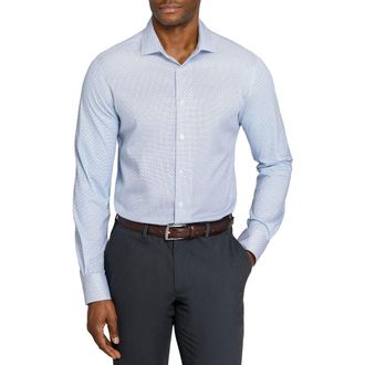 W.R.K Slim Fit Abstract Cross Reworked Button-Up Shirt in White/Blue at Nordstrom, Size 16.5 - R