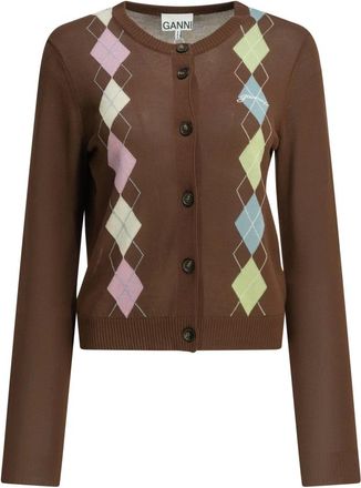 Ganni C&aacute;rdigan de rombos - Knitwear - Mujer - Marr&oacute;n - 2XS