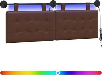 vidaXL Cabecero Colgante Con Luz Led Marr&oacute;n Cuero Sint&eacute;tico Vidaxl