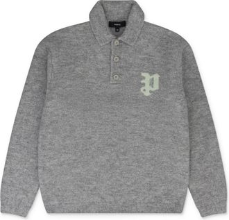 Purple Grey Relaxed-Fit Polo Sweater