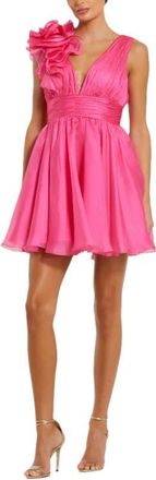 Mac Duggal Ruffle V Neck Fit & Flare Mini Dress in Hot Pink at Nordstrom, Size 12