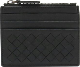 Bottega Veneta Black Intrecciato Leather Coin Case (Authentic Pre-Loved)