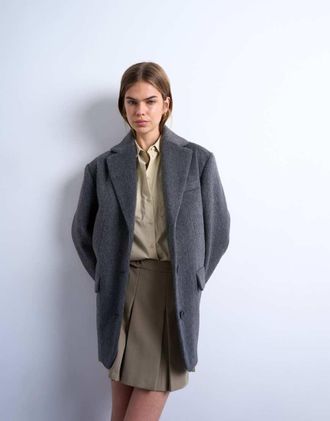 Topshop Cappotto stile blazer spazzolato grigio antracite con tre bottoni