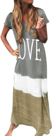 Generic in Dresses Plus Loose Maxi Dress Block Daily Women V Tie-Dyed Neck Sleeve Size Womens Dress Floral Dresses for Women Short (Grey, XXXXXL)