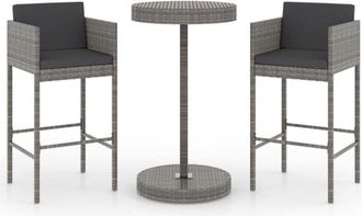 Les Tendances Set Muebles Bar Jard&iacute;n 3 Piezas Y Cojines Rat&aacute;n Sint&eacute;tico Gris Vidaxl