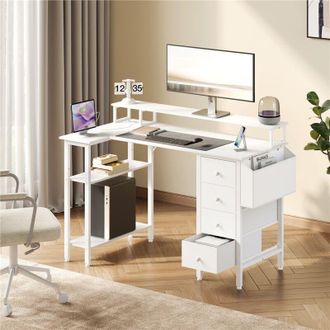 Yaheetech Yaheetech Escritorio Para Ordenador Con Estaci&oacute;n De Carga Mesa De Computadora Con Estante De 2 Niveles Soporte Para Monitor 4 Cajones Para Oficina En 