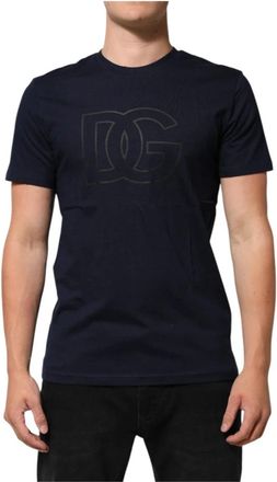 Dolce & Gabbana Donkerblauwe DG Logo Print Top - Heren - T-shirts - Blauw - XS - Katoen - Tops