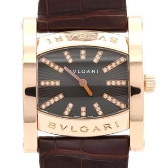 Bulgari Pre-owned Assioma Pink Gold Quartz - Dames - Vintage Horloges - Grijs - ONE Size - Leer - Vintage