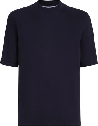 Brunello Cucinelli Katoenen jersey T-shirt met opstaande hals - Blauw