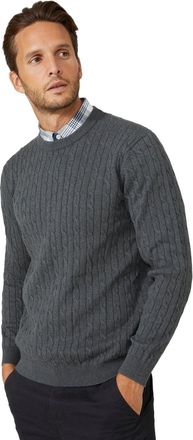 Maine Premium Pure Cotton Cable Crew Neck Jumper, L, Grey