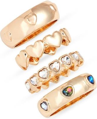Open Edit Set of 4 Heart Rings in Rainbow- Gold at Nordstrom, Size Medium