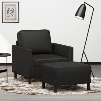 vidaXL Sill&oacute;n Con Taburete Cuero Sint&eacute;tico Negro 60 Cm Vidaxl