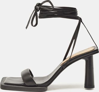 Jacquemus Black Leather Les Carr&eacute;s Ronds Ankle Wrap Sandals
