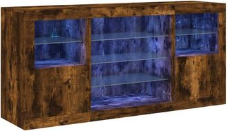 vidaXL Vidaxl - Aparador Con Luces Led Roble Ahumado 142,5x37x67 Cm