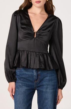 ASTR the Label Satin Peplum Shirt in Black at Nordstrom Rack, Size X-Small