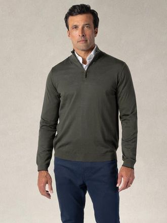 Robert Talbott Eastwood Quarter Zip Sweater in Olive Green With Navy Tipping at Nordstrom, Size Xx-Large