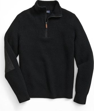 Brooks Brothers Rib Wool Military Quarter Zip Sweater in Black at Nordstrom, Size Xx-Large