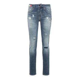 Carlo Colucci Jeans, Heren, Blauw, W32, Vernietigde jeans met zijpiping Cecco