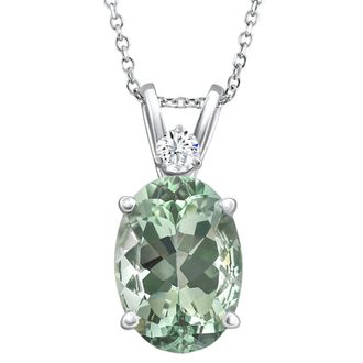 Pompeii3 Oval Green Amethyst Diamond Pendant Womens Necklace 18 White Gold Size: Medium
