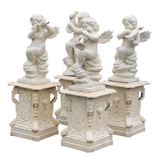 Biscottini International Biscottini - Set 4 Statue In Fusione Di Ghisa Finitura Bianca Anticata