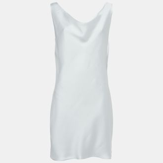 Norma Kamali White Satin Cowl Neck Mini Dress