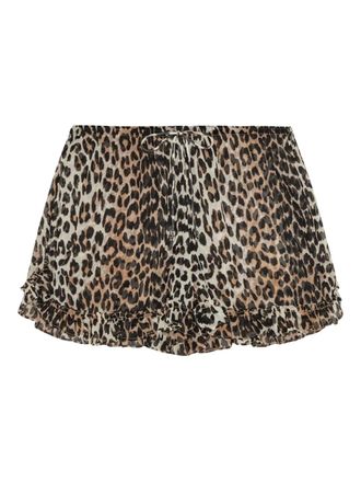 Ganni leopard-print ruffled shorts - Neutrals