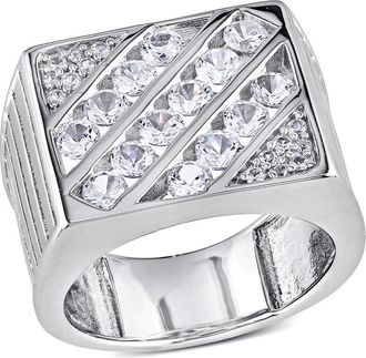 Amour Mens Created White Sapphire Square Ring In Sterling Silver