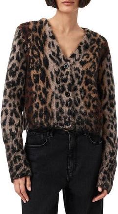 AllSaints Wick Lex Leopard Jacquard Cardigan in Leopard Brown at Nordstrom Rack, Size X-Small