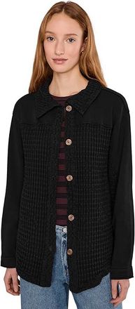 Mod-o-doc Long Sleeves Mix Media Oversized Shacket Womens Coat Black : LG (US 12-14), Cotton