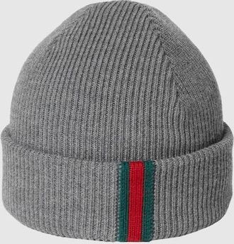 Gucci Wool Hat With Web, Size L, Grey, Wool